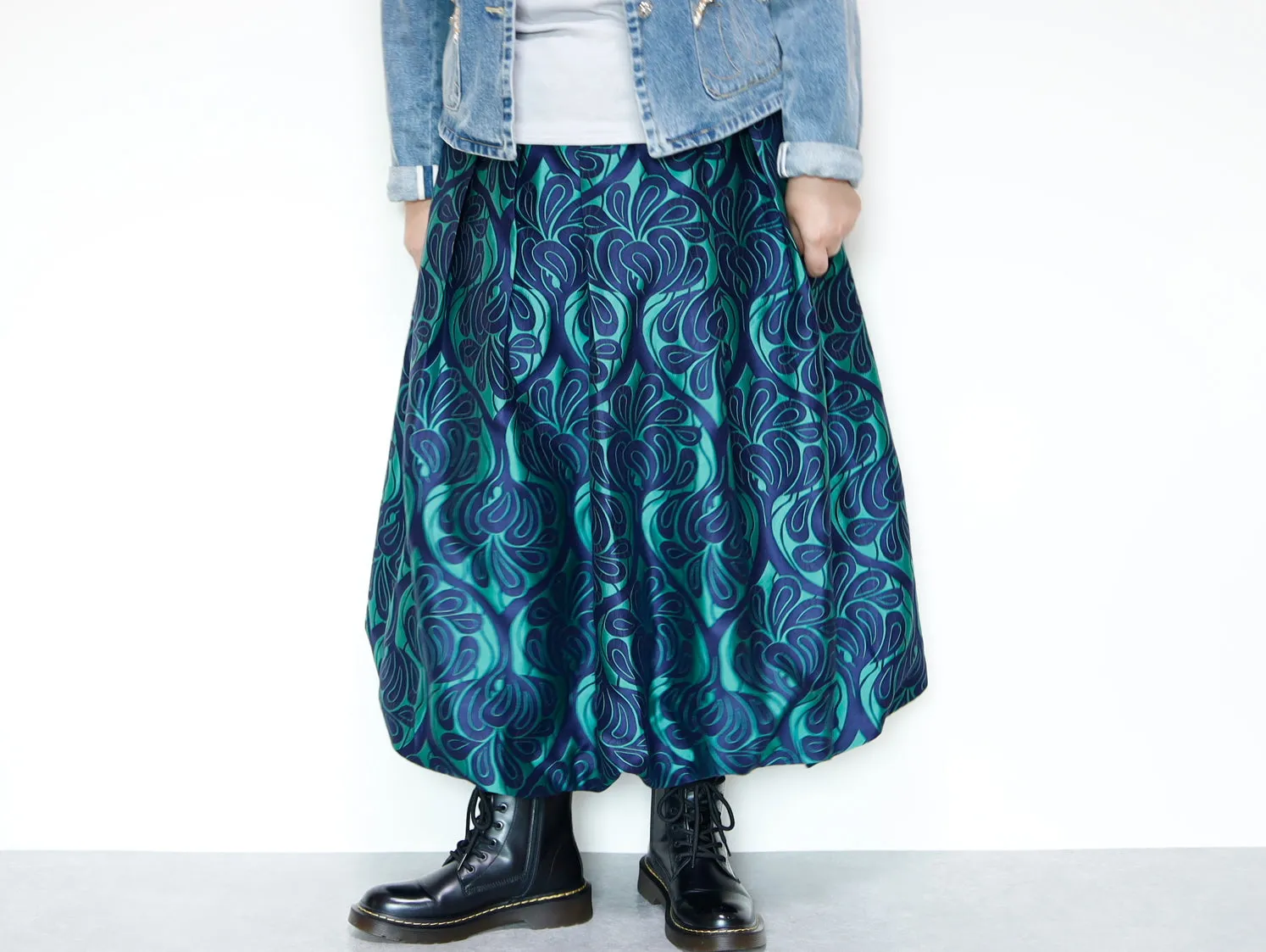 <S42V>COVENT GARDEN WOVEN GREEN BALLOON Skirt