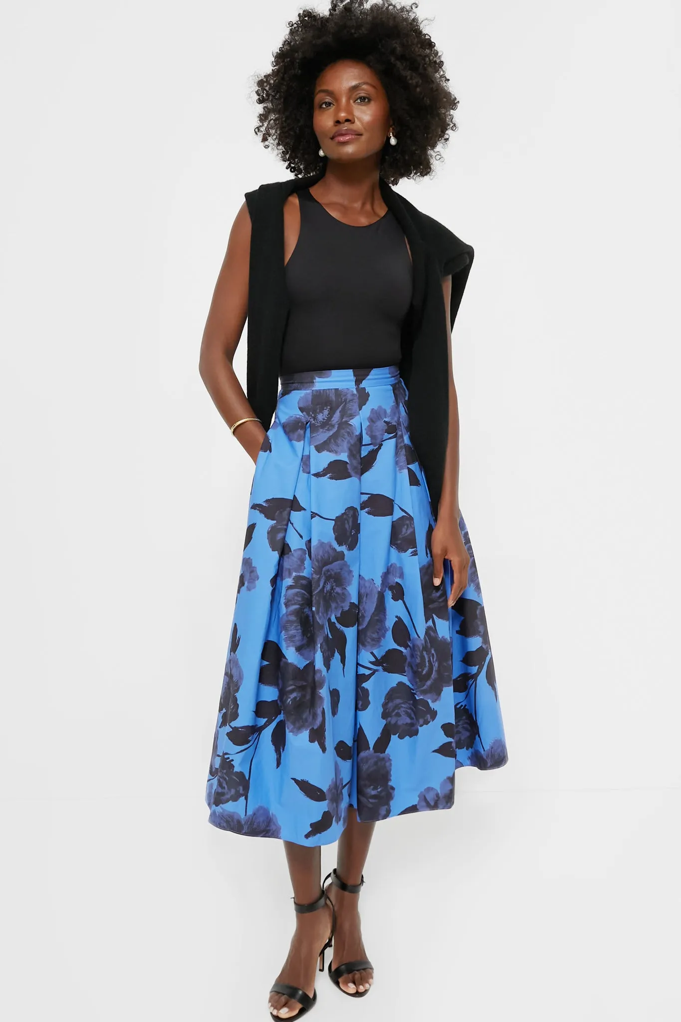 Lupin Blue Volume Hem Pleat Detail Skirt