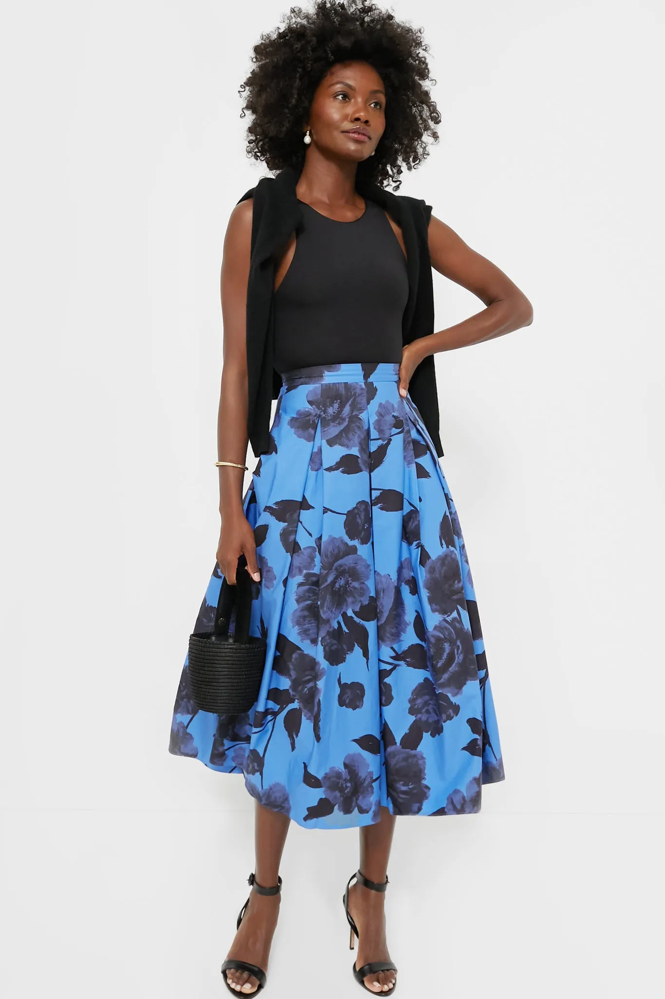 Lupin Blue Volume Hem Pleat Detail Skirt