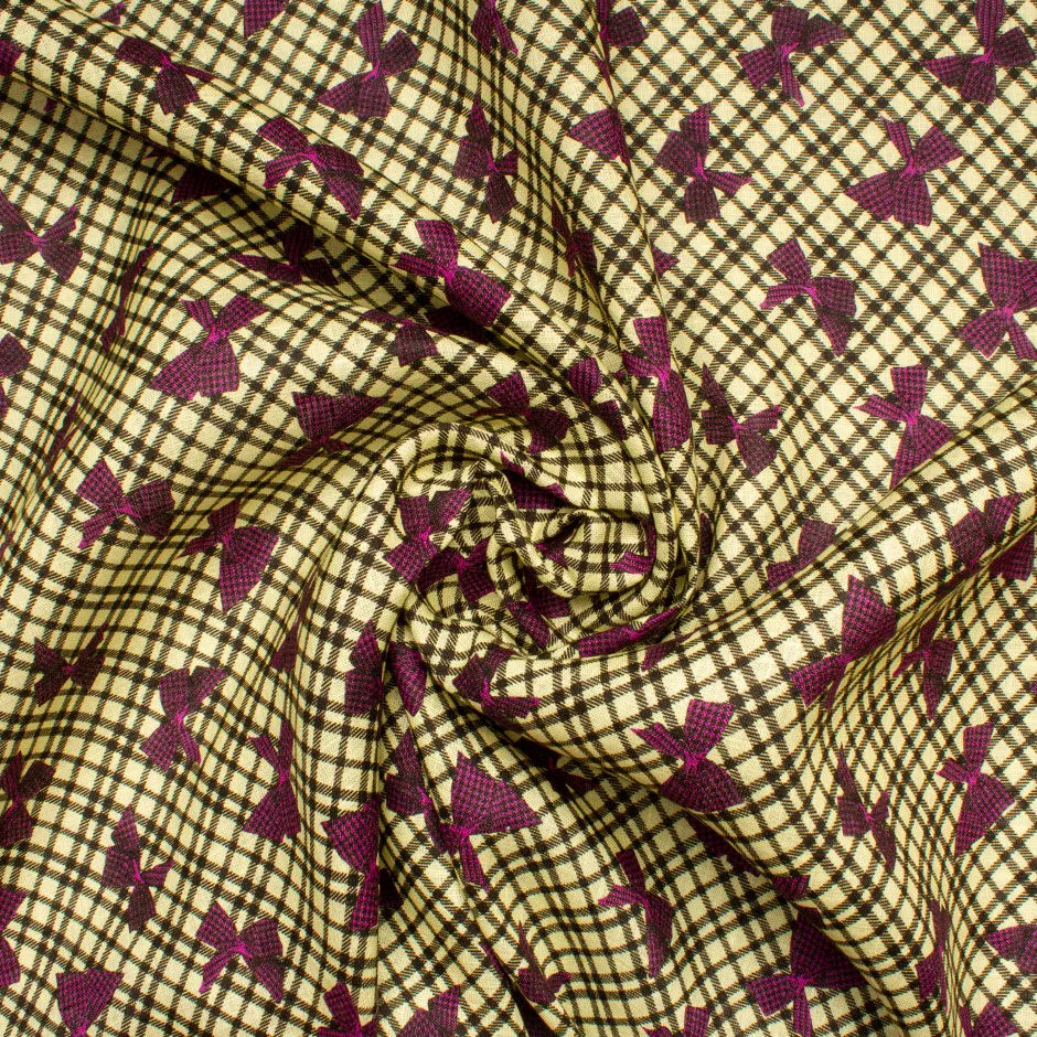 Magenta Pink Bow Printed Yellow Pure Linen