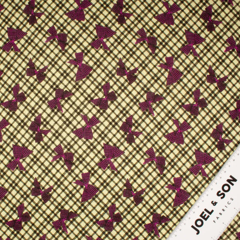 Magenta Pink Bow Printed Yellow Pure Linen