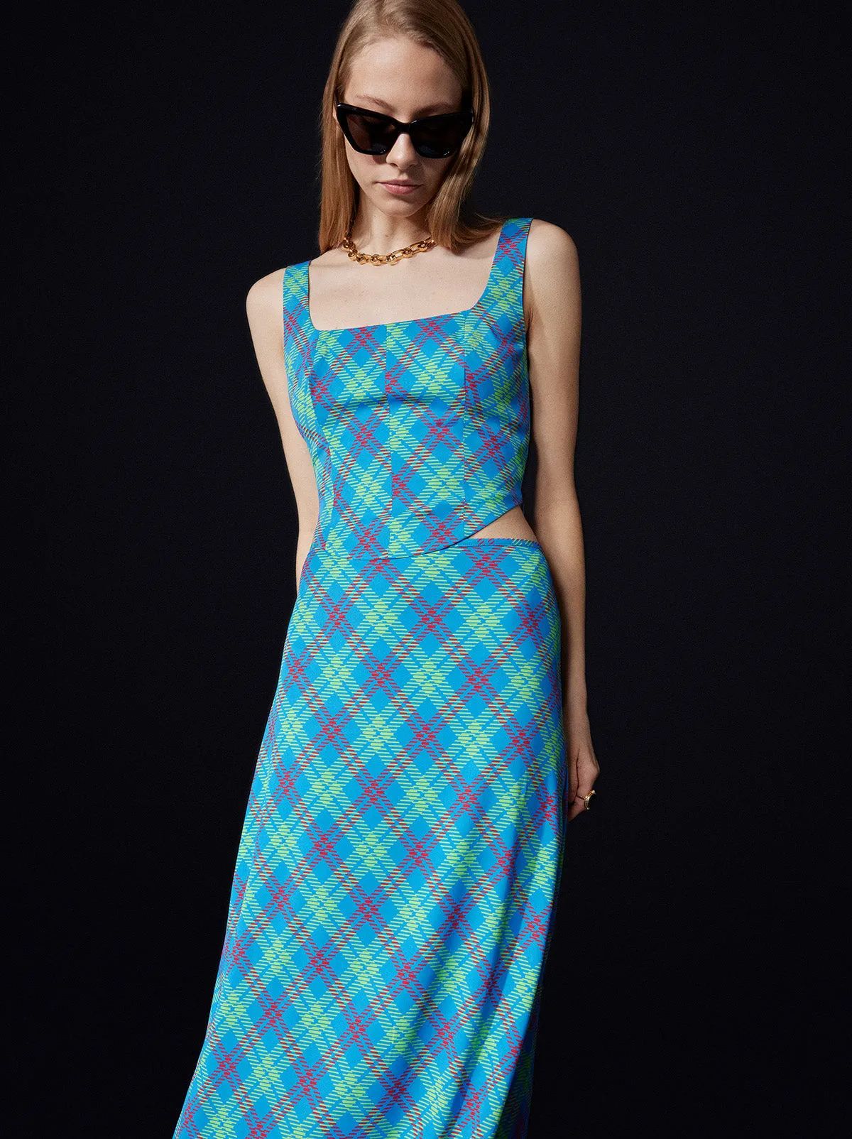 Mali Blue Check Maxi Skirt