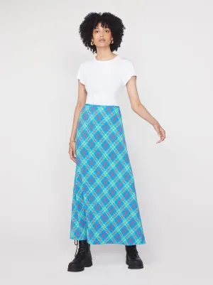 Mali Blue Check Maxi Skirt