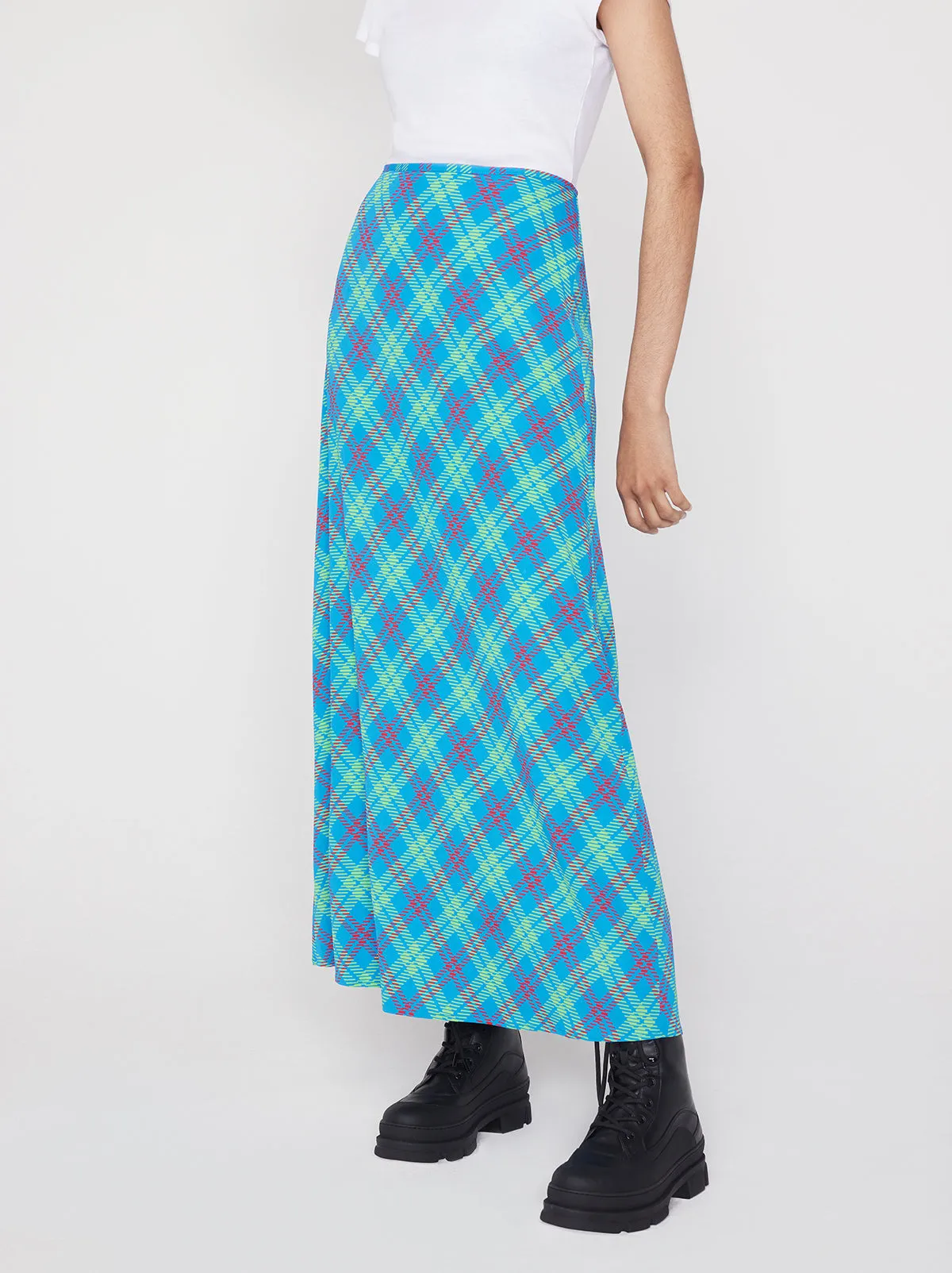 Mali Blue Check Maxi Skirt