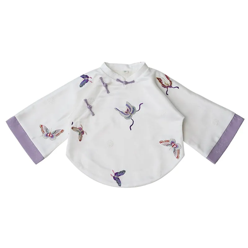 MaNa Mother & Daughter Butterfly Embroidery Silk Matching Tops