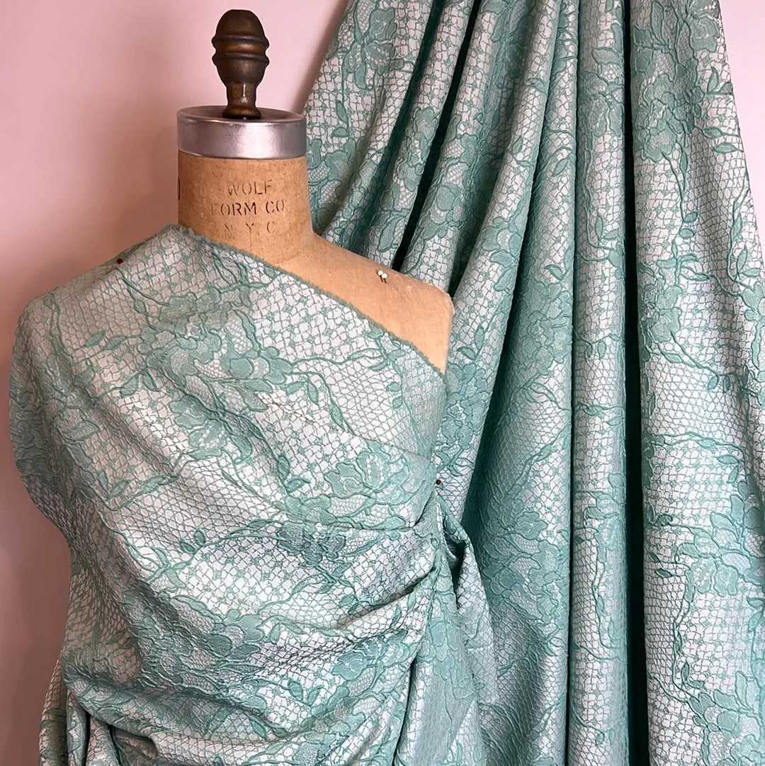 Mint Roses Soft Cloque Brocade