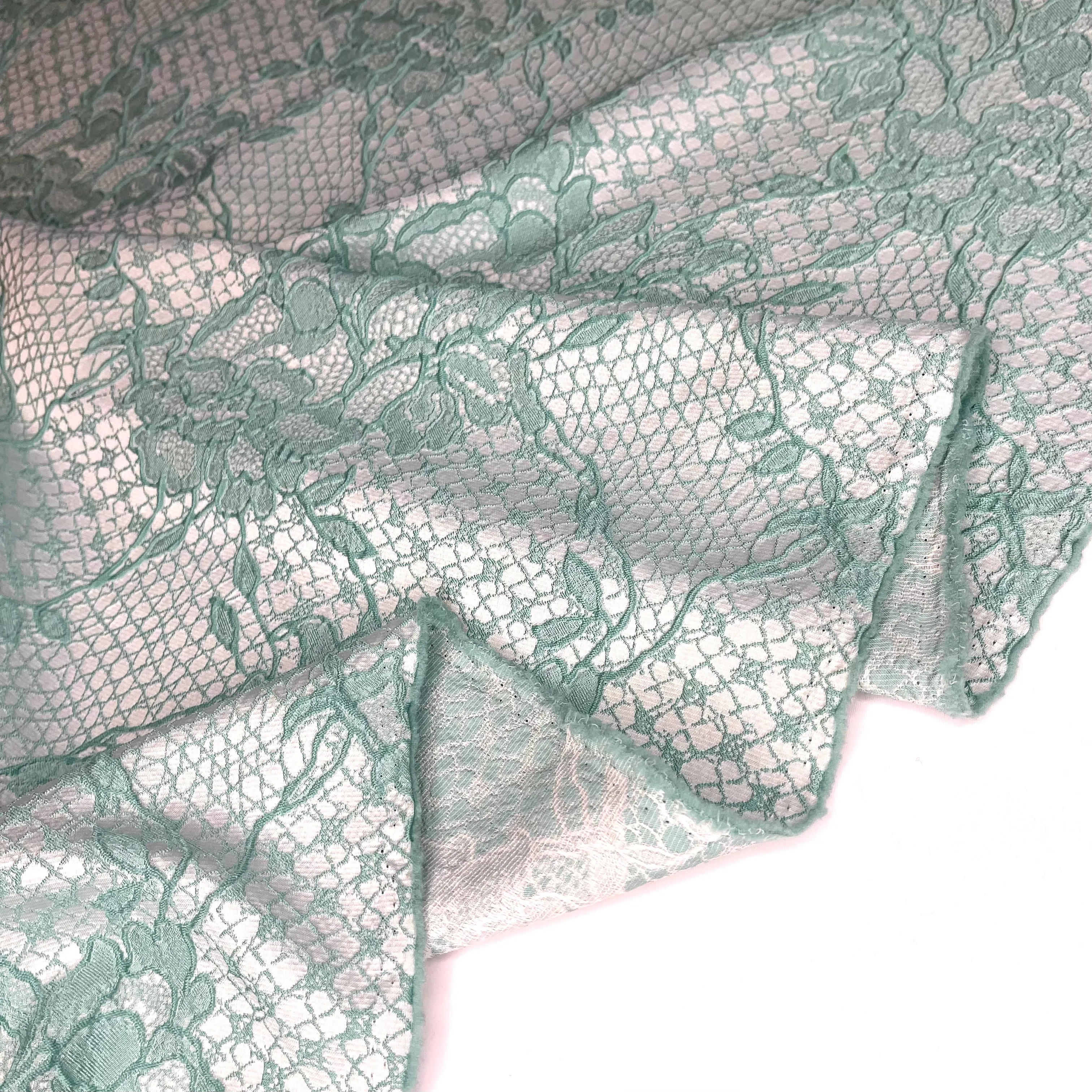 Mint Roses Soft Cloque Brocade