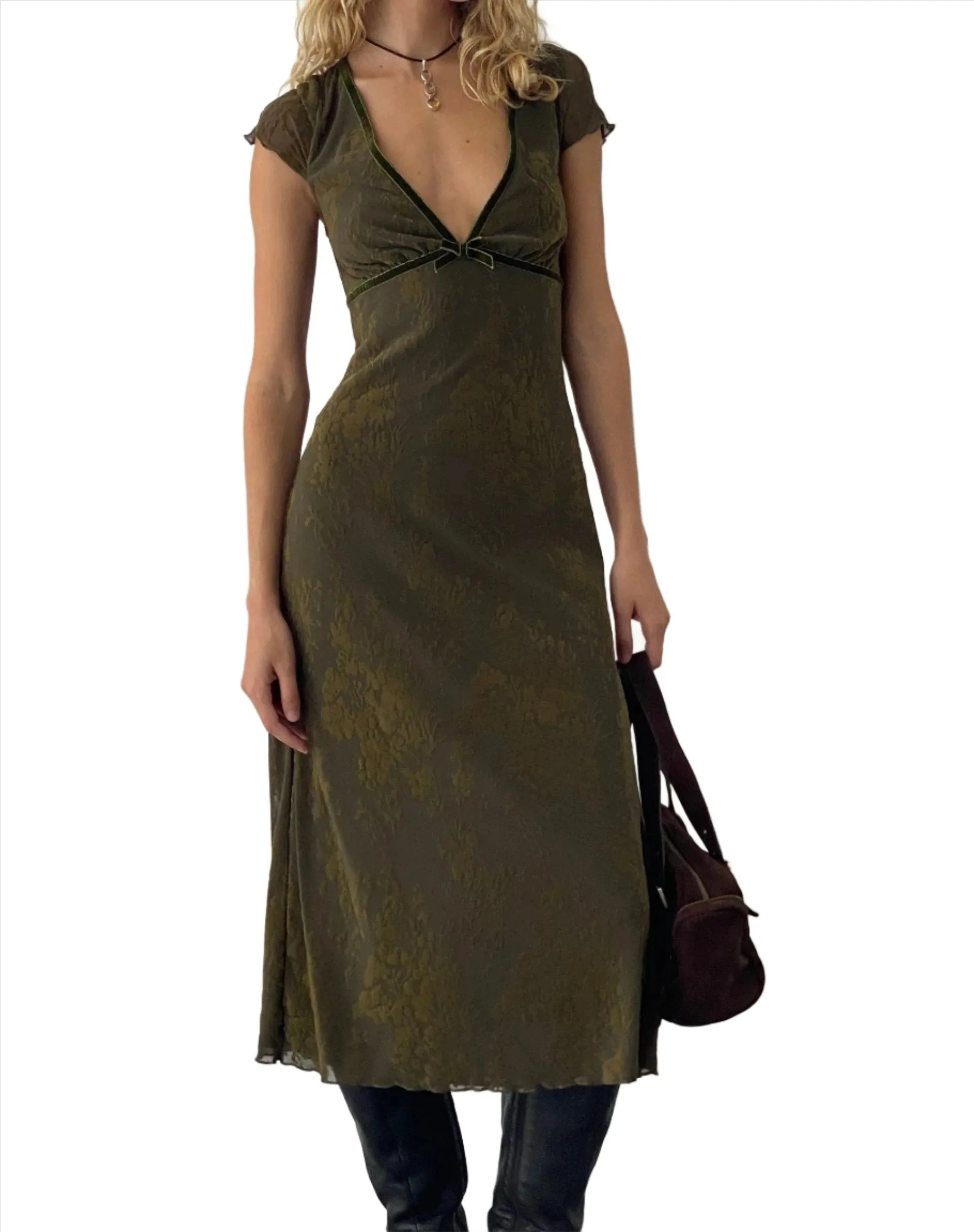 MOTEL - "Vilinia" Dress -  Abstract Botanic Dark Olive