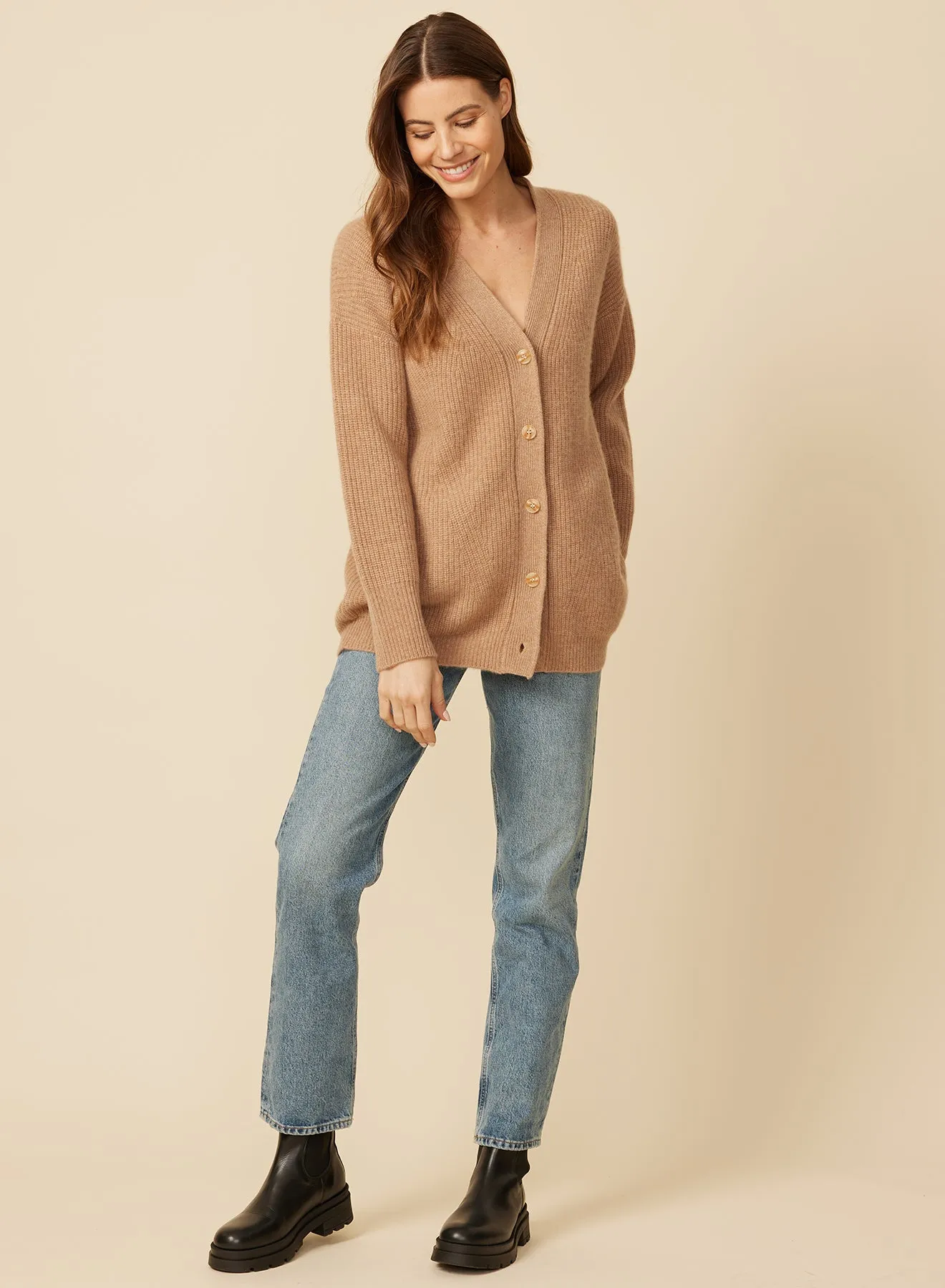 Newport Cashmere Cardigan - Camel