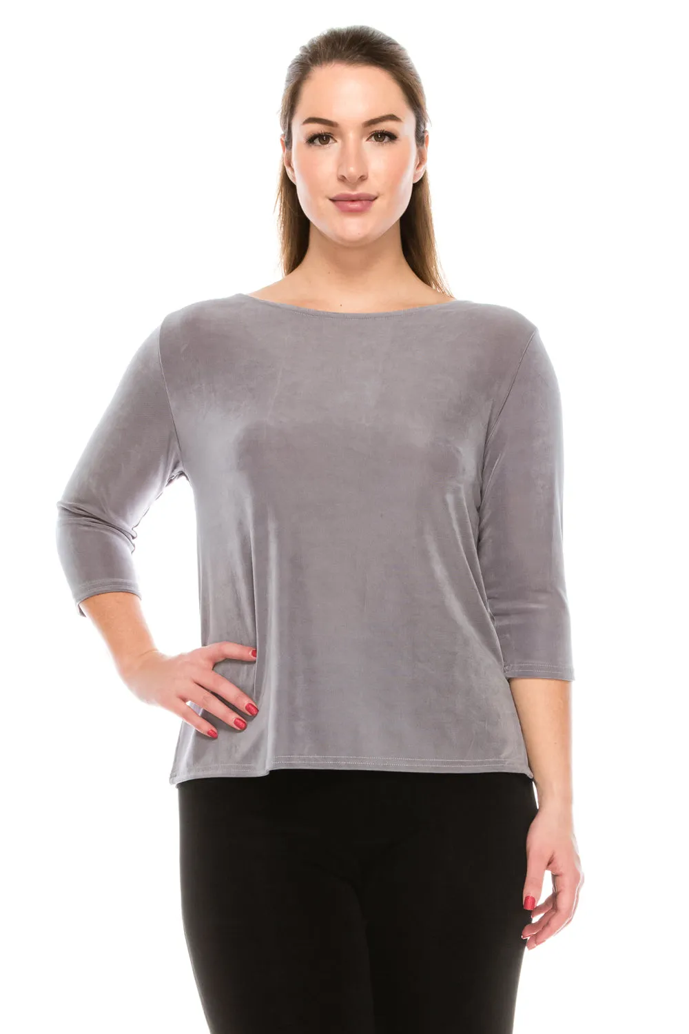 Non Iron Quarter Sleeve Scoop Top-1034AY-QRS1