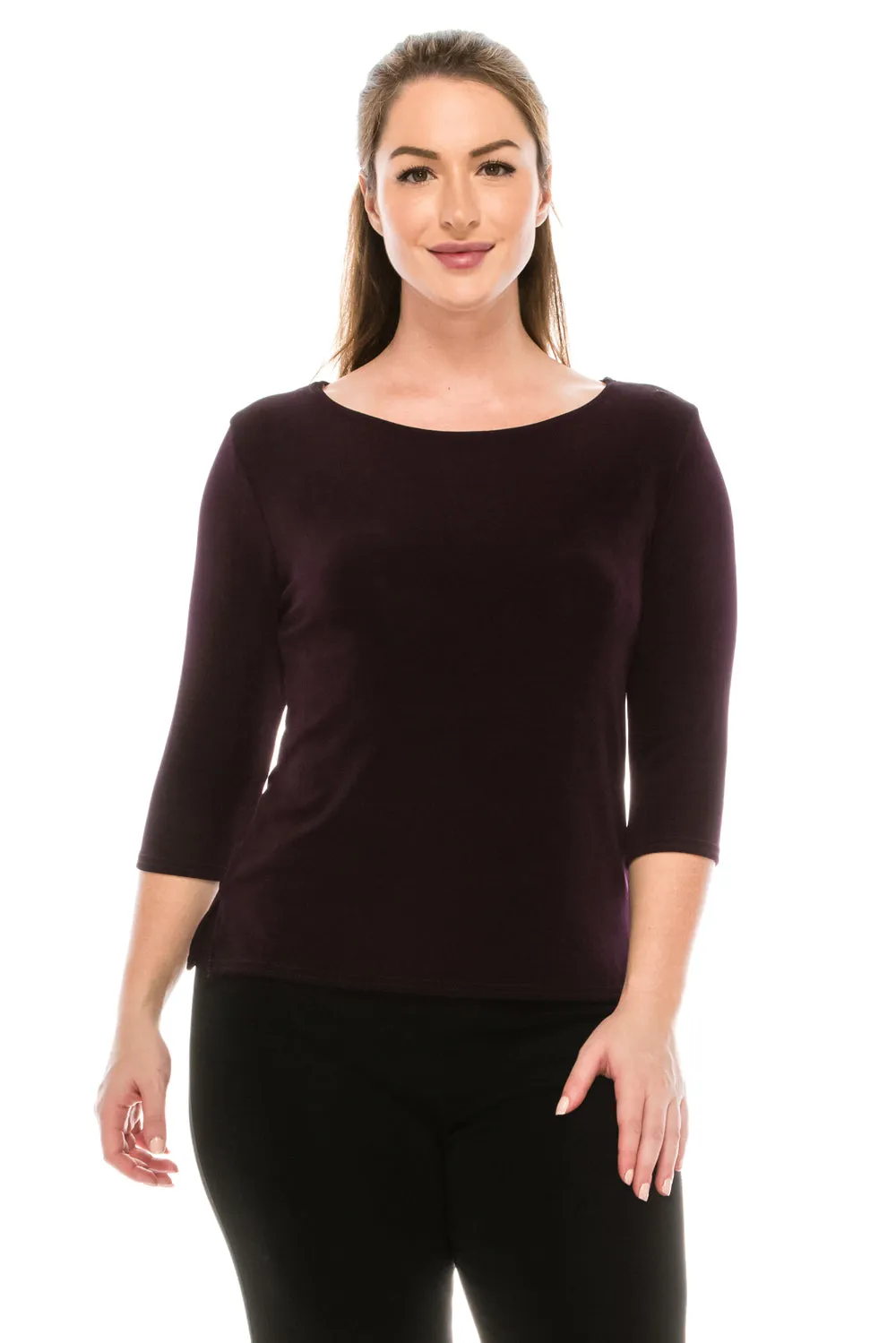 Non Iron Quarter Sleeve Scoop Top-1034AY-QRS1