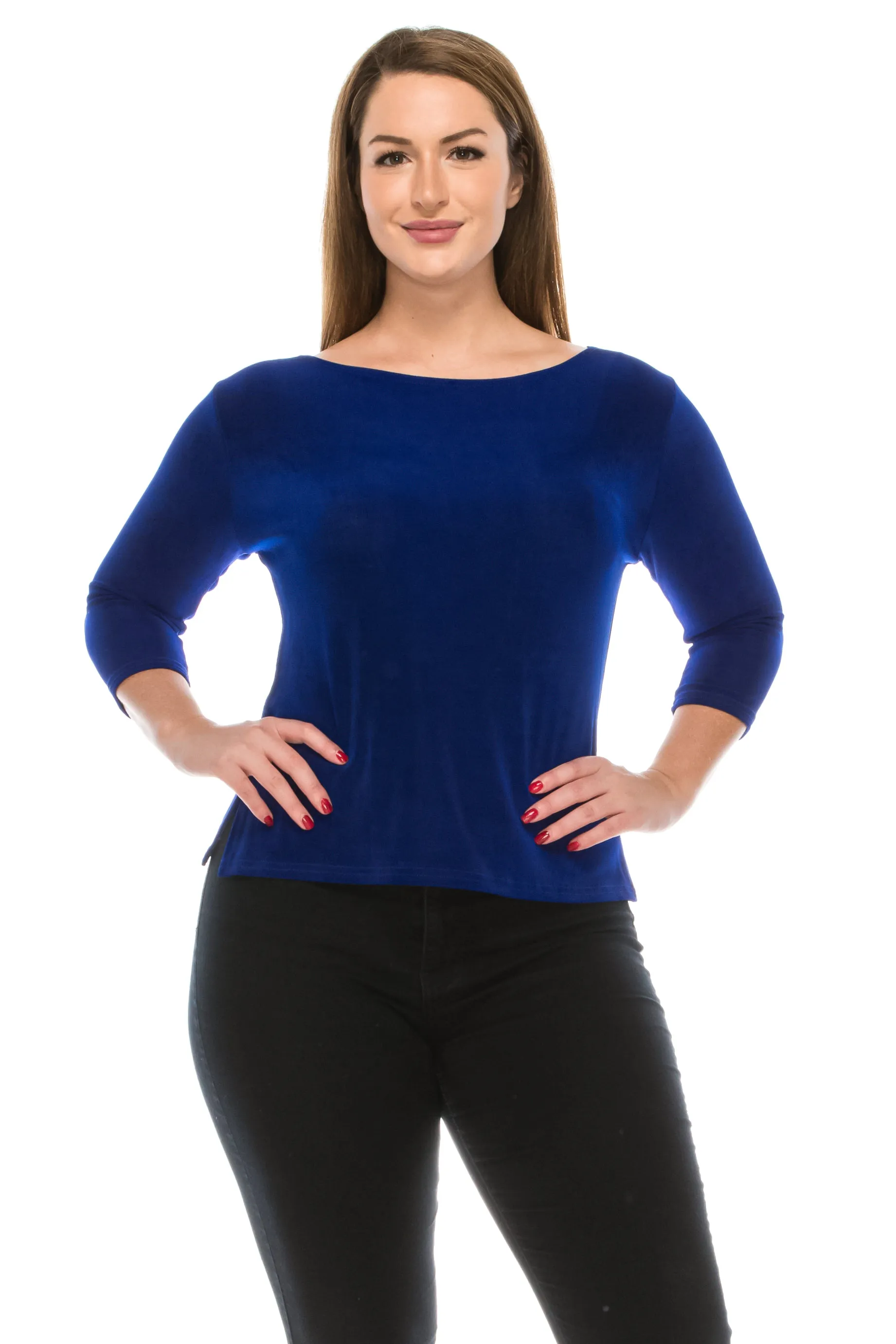 Non Iron Quarter Sleeve Scoop Top-1034AY-QRS1