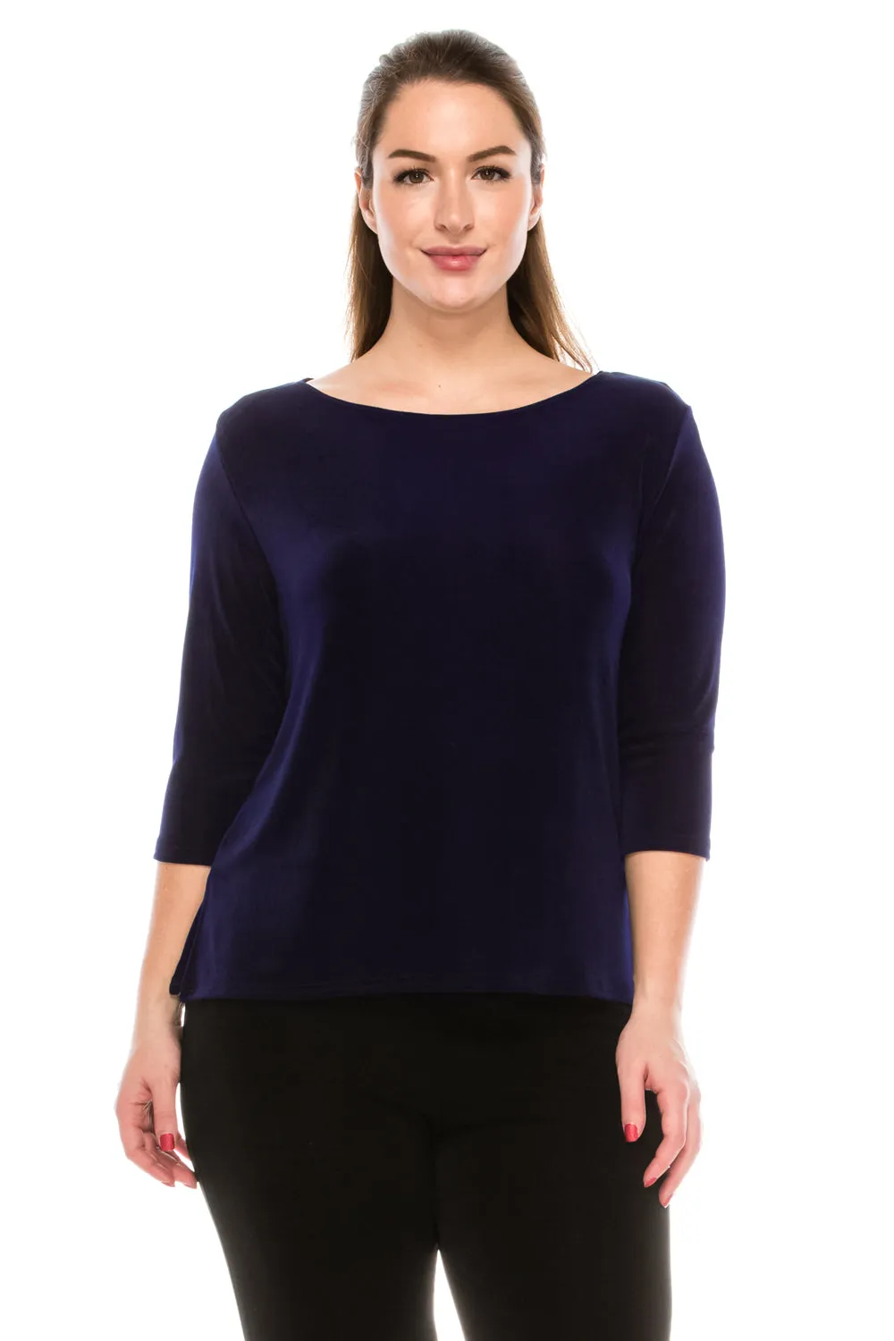 Non Iron Quarter Sleeve Scoop Top-1034AY-QRS1