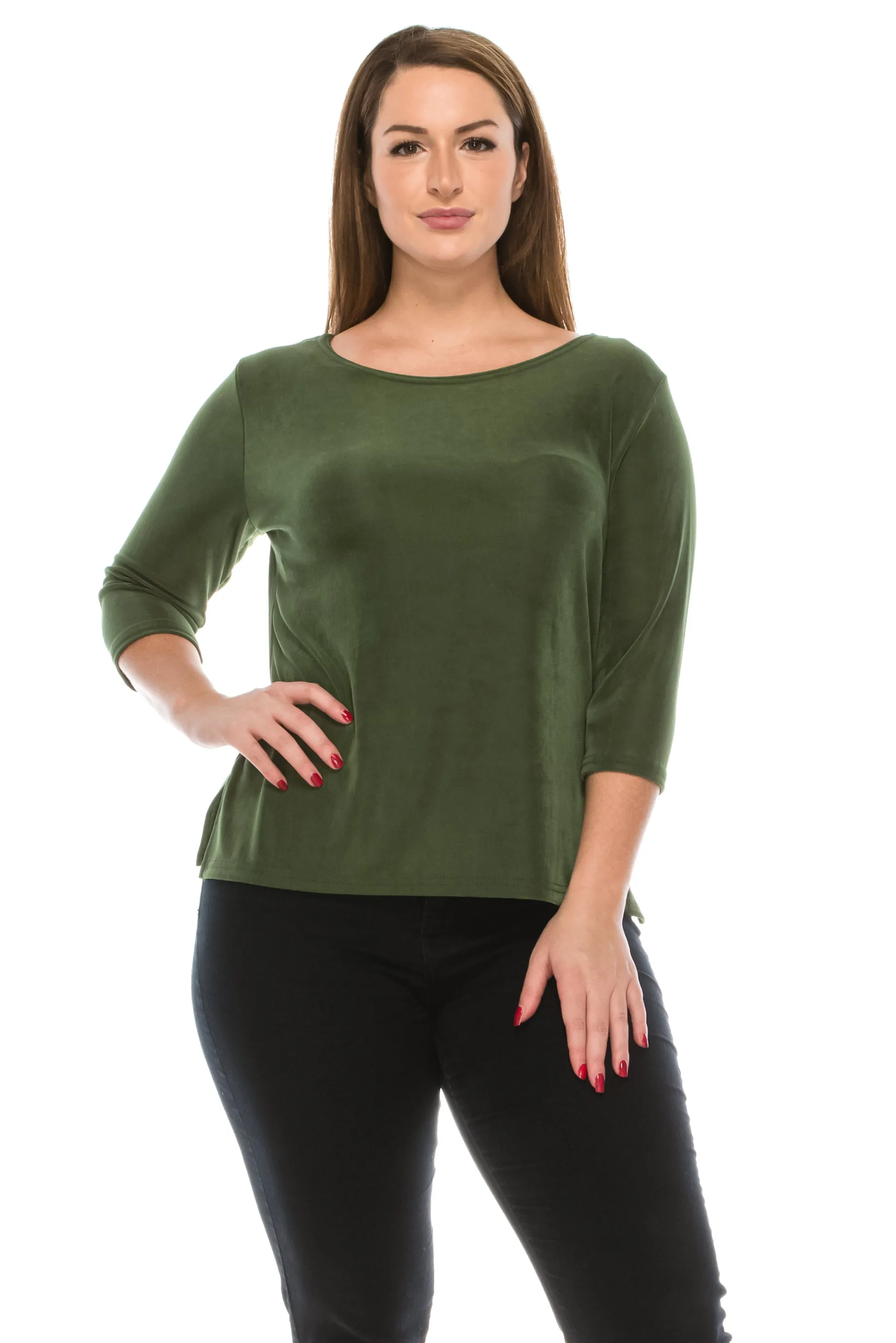 Non Iron Quarter Sleeve Scoop Top-1034AY-QRS1