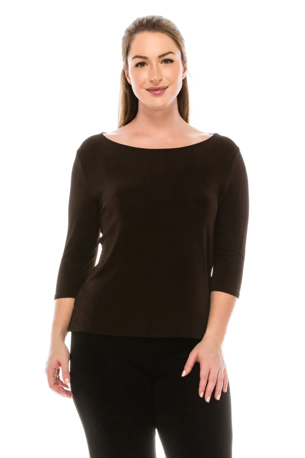 Non Iron Quarter Sleeve Scoop Top-1034AY-QRS1