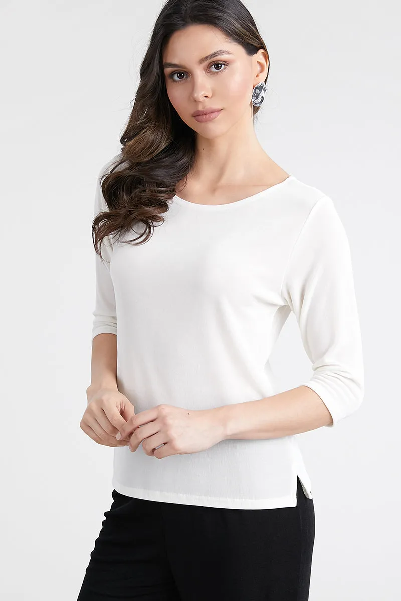 Non Iron Quarter Sleeve Scoop Top-1034AY-QRS1