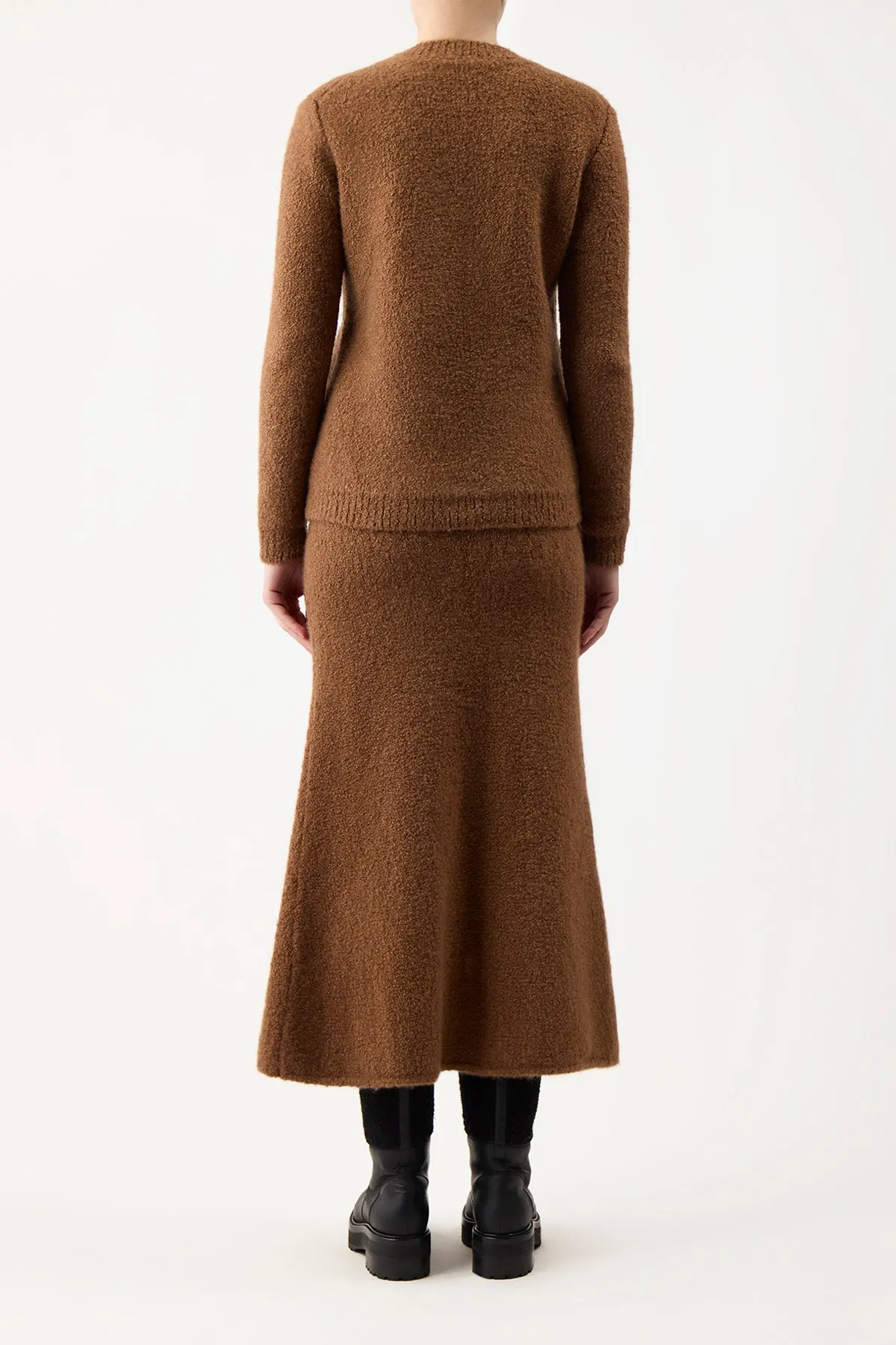 Pablo Knit Midi Skirt in Cognac Cashmere Silk Boucle