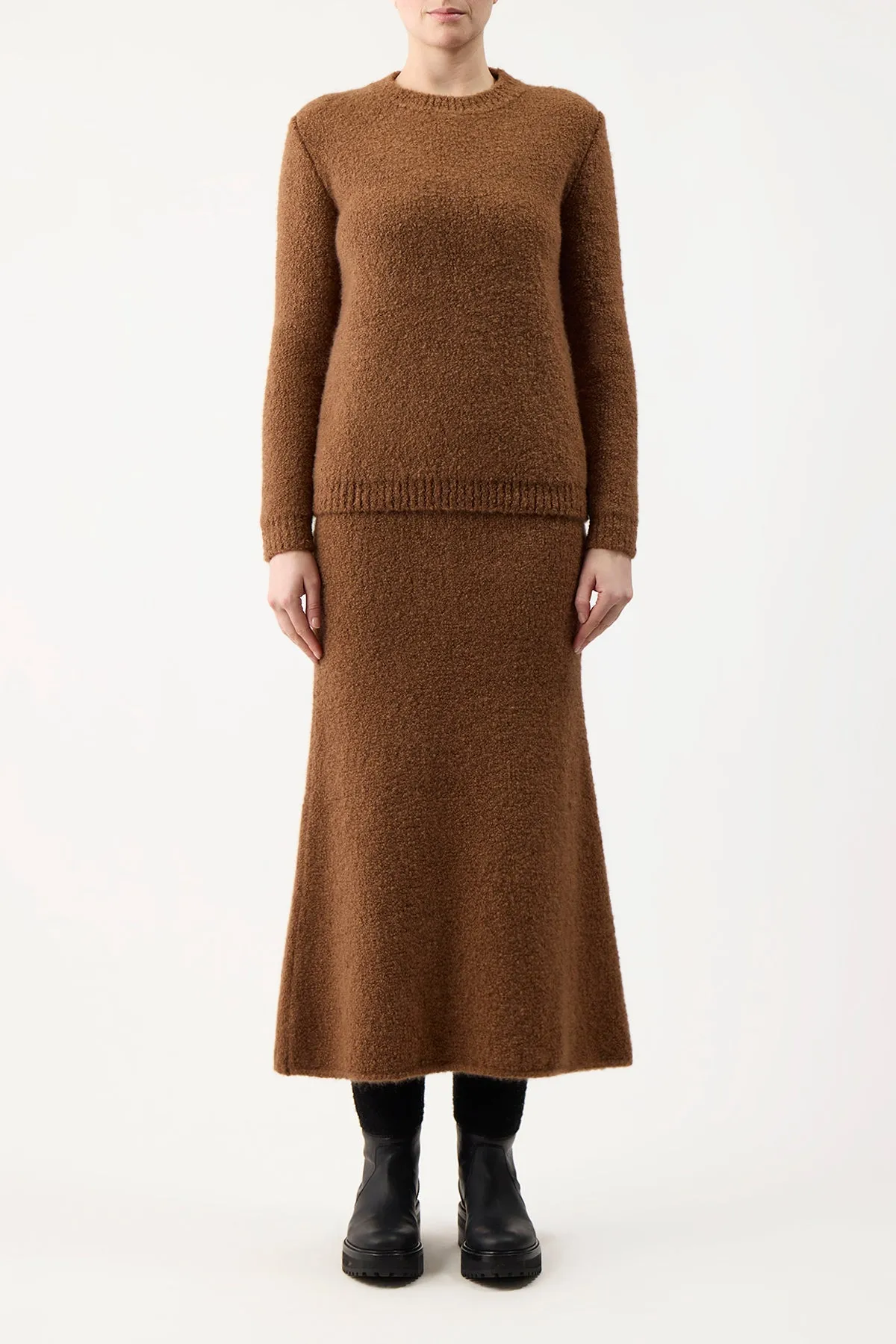 Pablo Knit Midi Skirt in Cognac Cashmere Silk Boucle