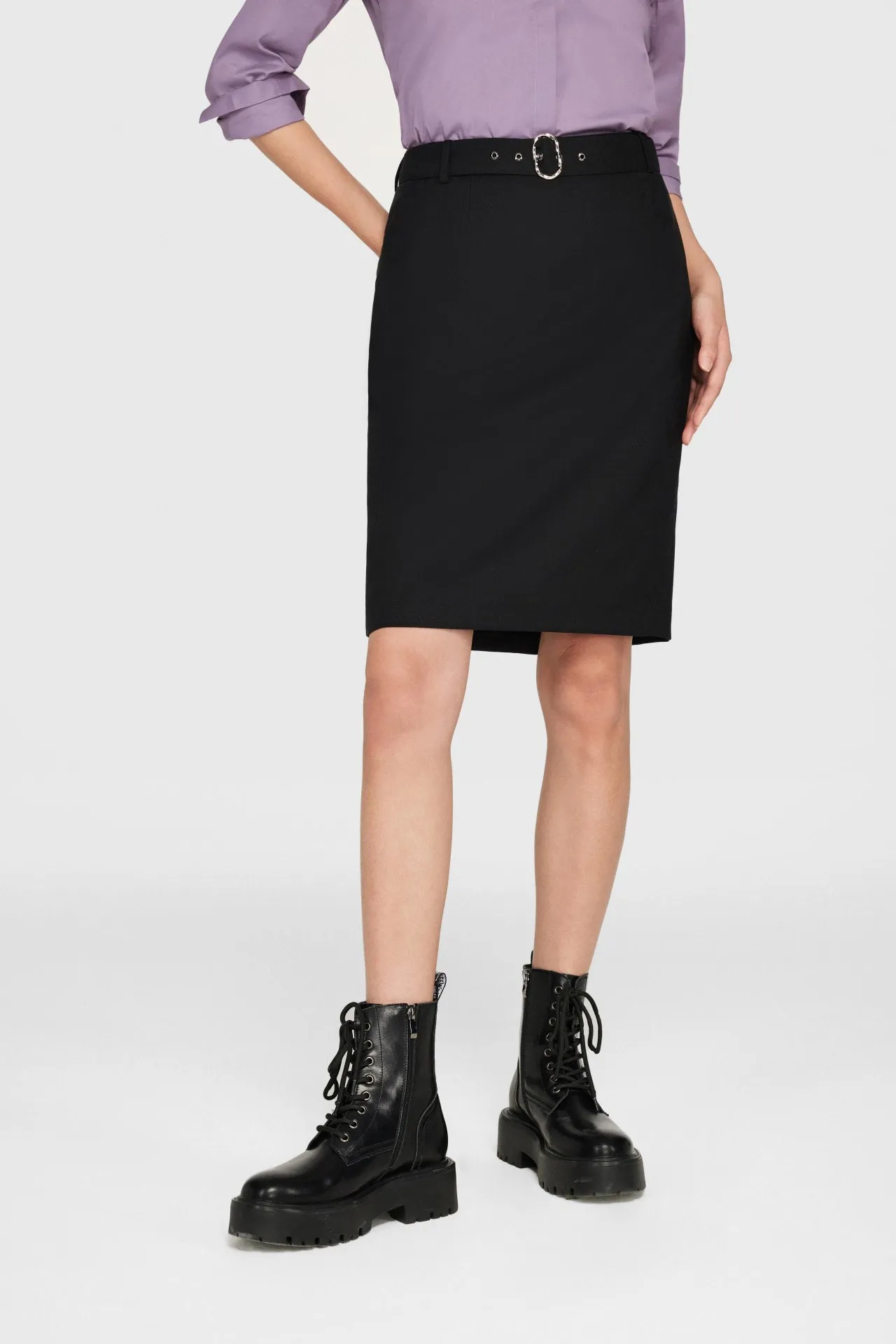 Penny Soft Touch Stretchable Back Slit Skirt with Belt