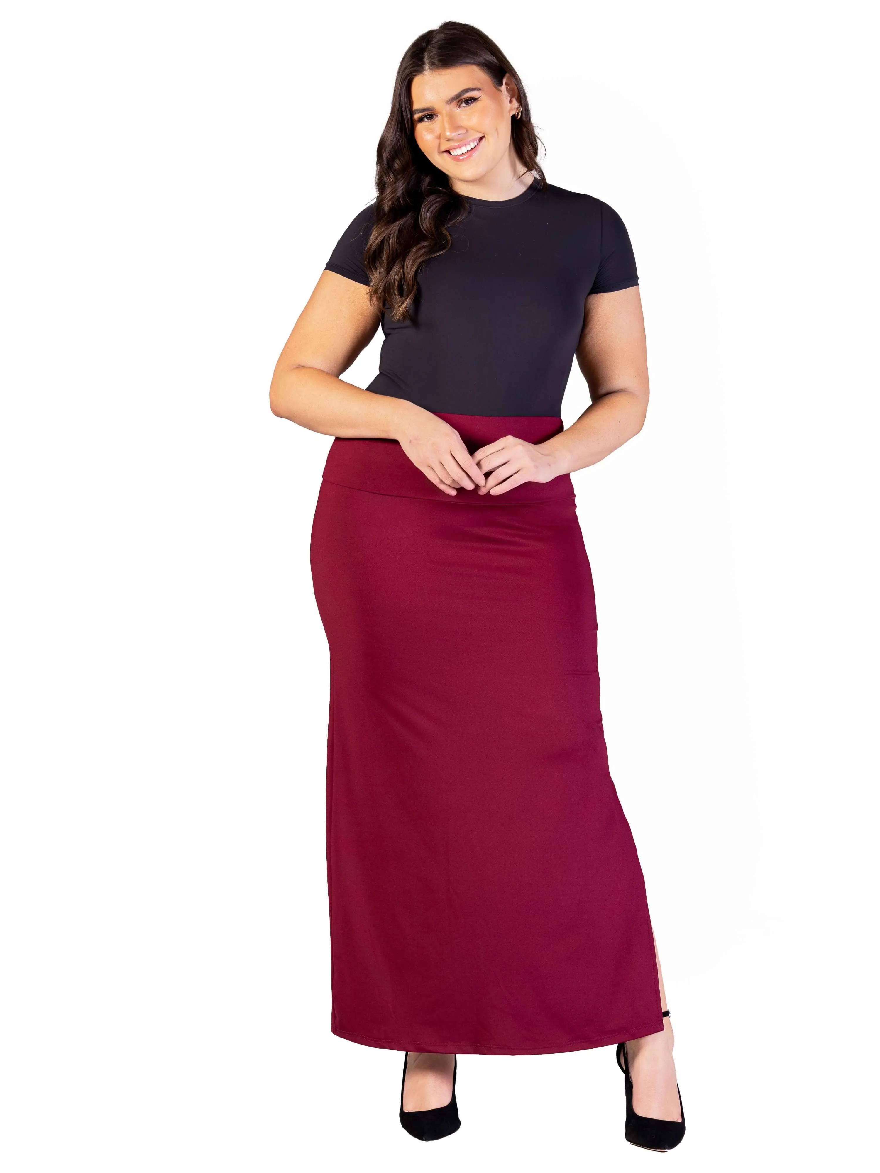 Plus Size Versatile Side Slit Elastic Waist Maxi Skirt