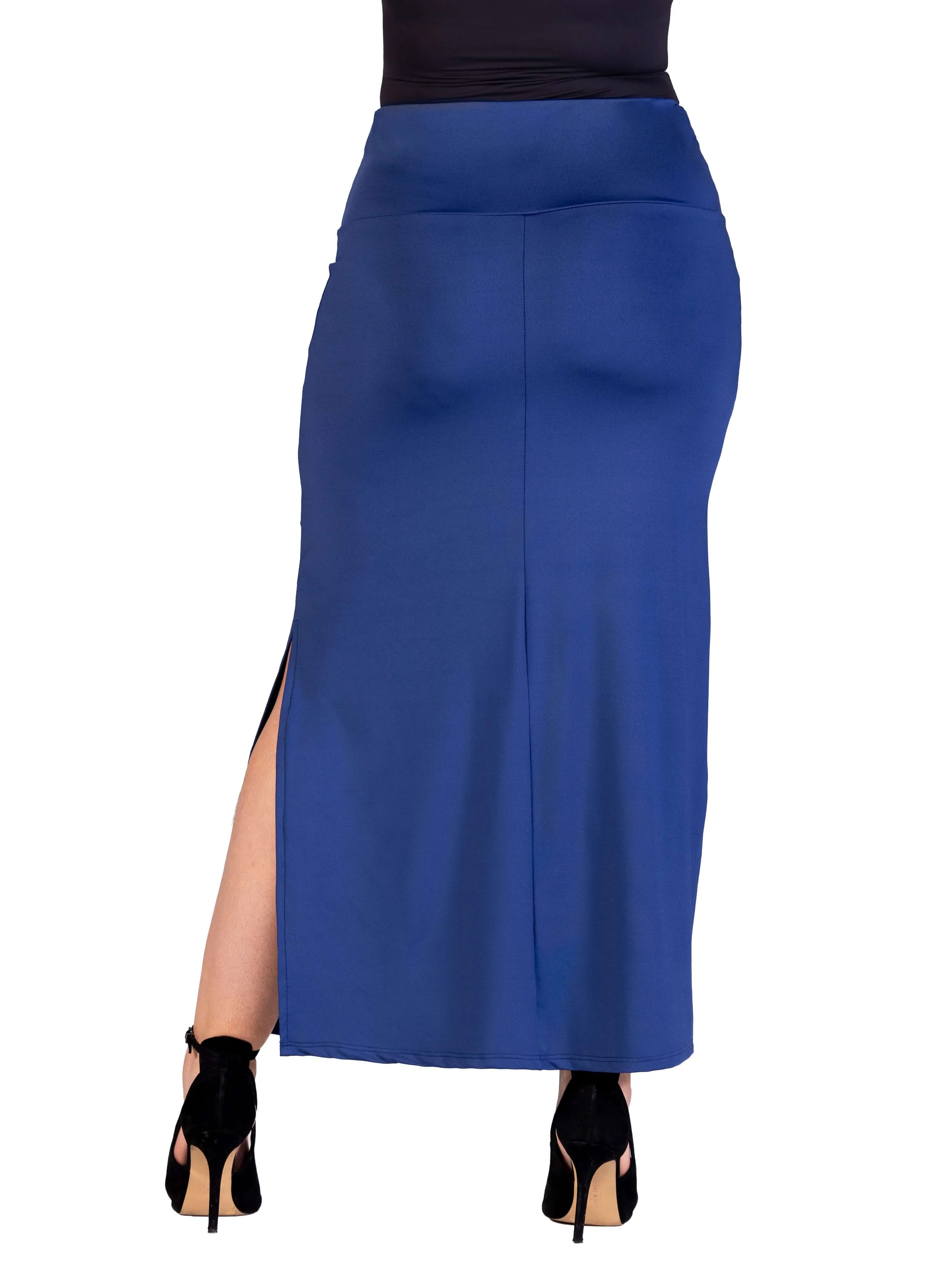 Plus Size Versatile Side Slit Elastic Waist Maxi Skirt