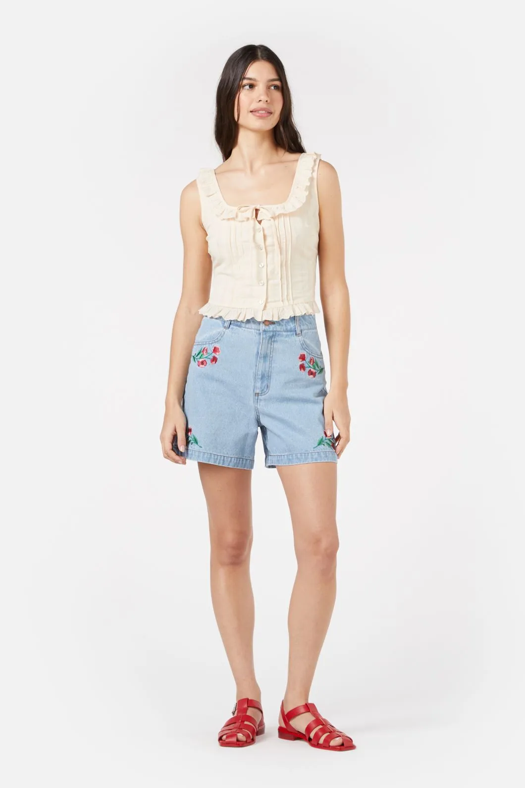 Poppy Embroidered Short