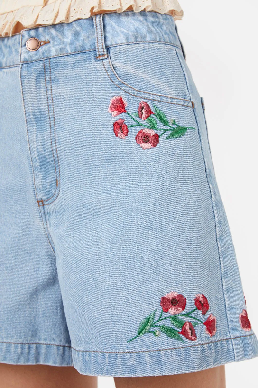 Poppy Embroidered Short