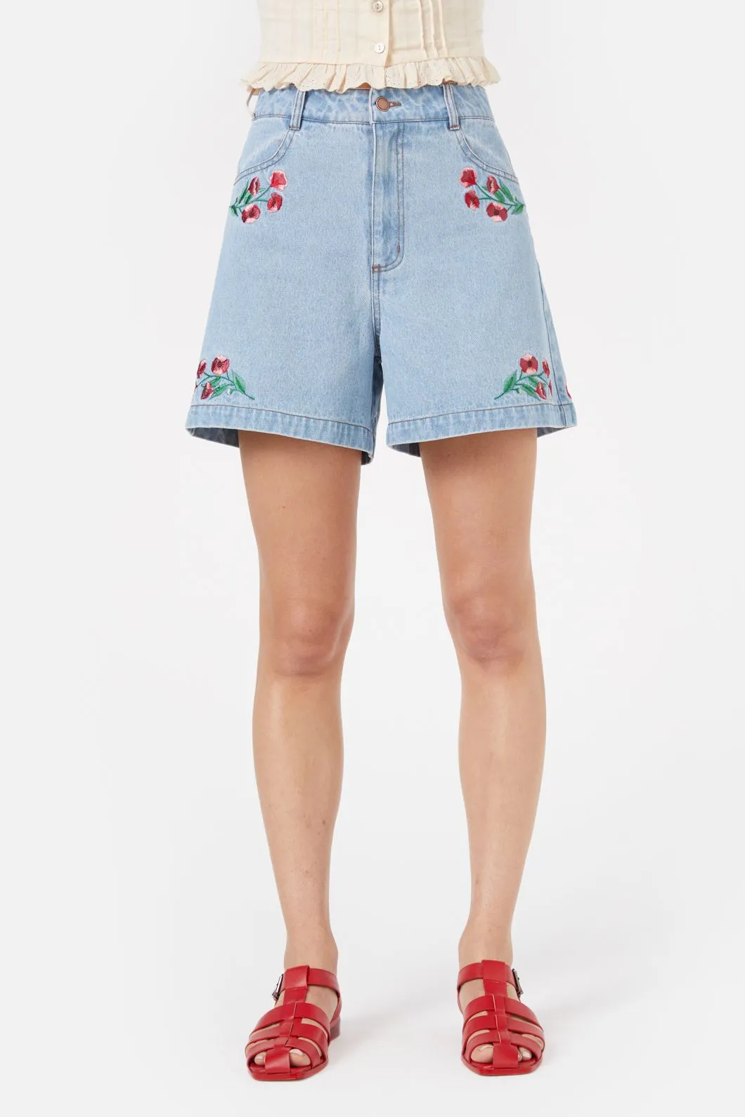 Poppy Embroidered Short