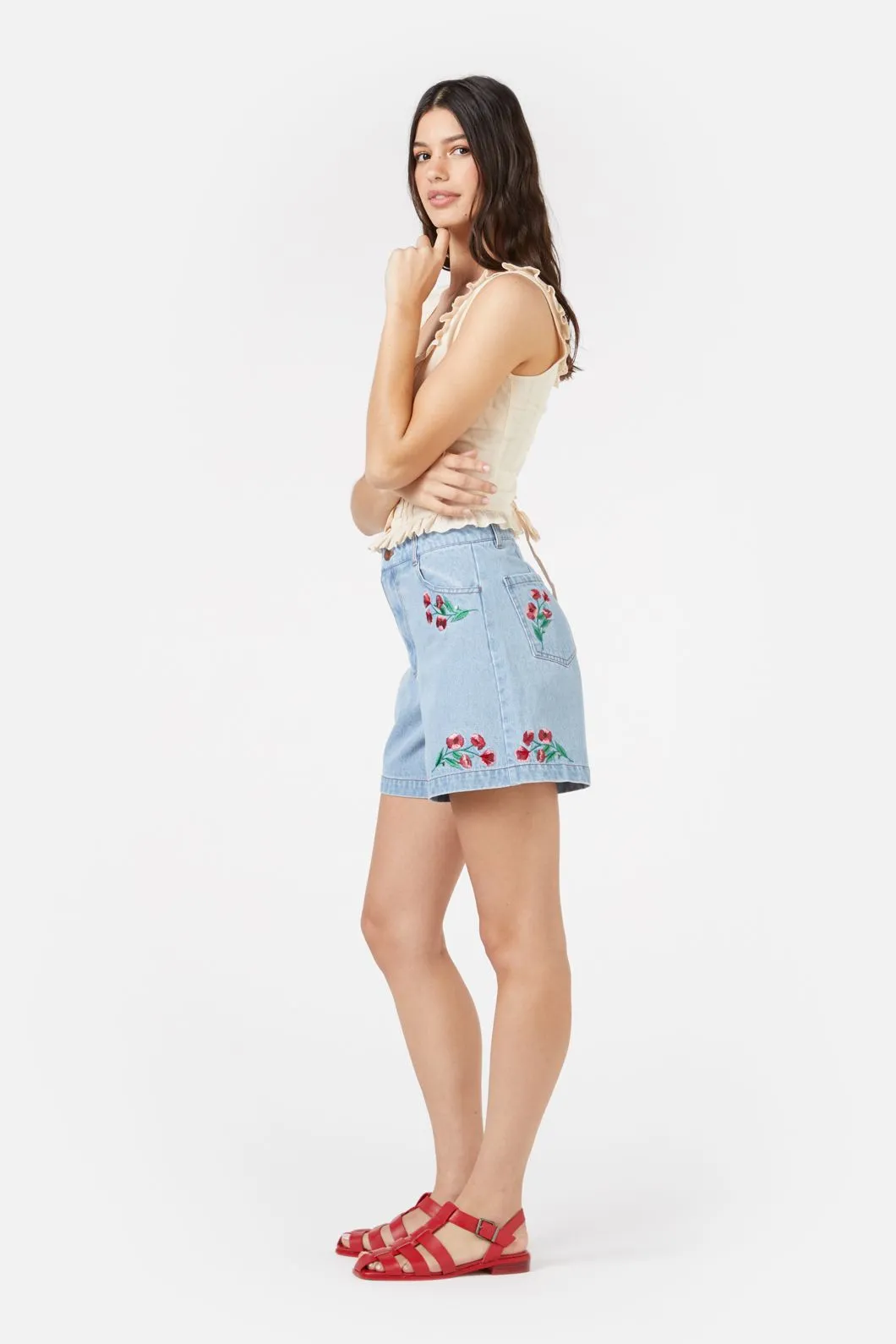 Poppy Embroidered Short