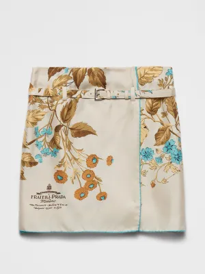 Printed silk twill miniskirt