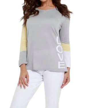 "Love Me" V-Neck Top in Gray/Yellow | Gray/Yellow