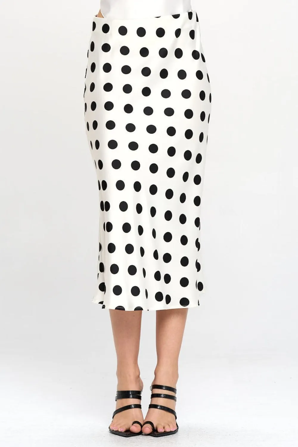 RENEE C Polka Dot Satin Midi Skirt