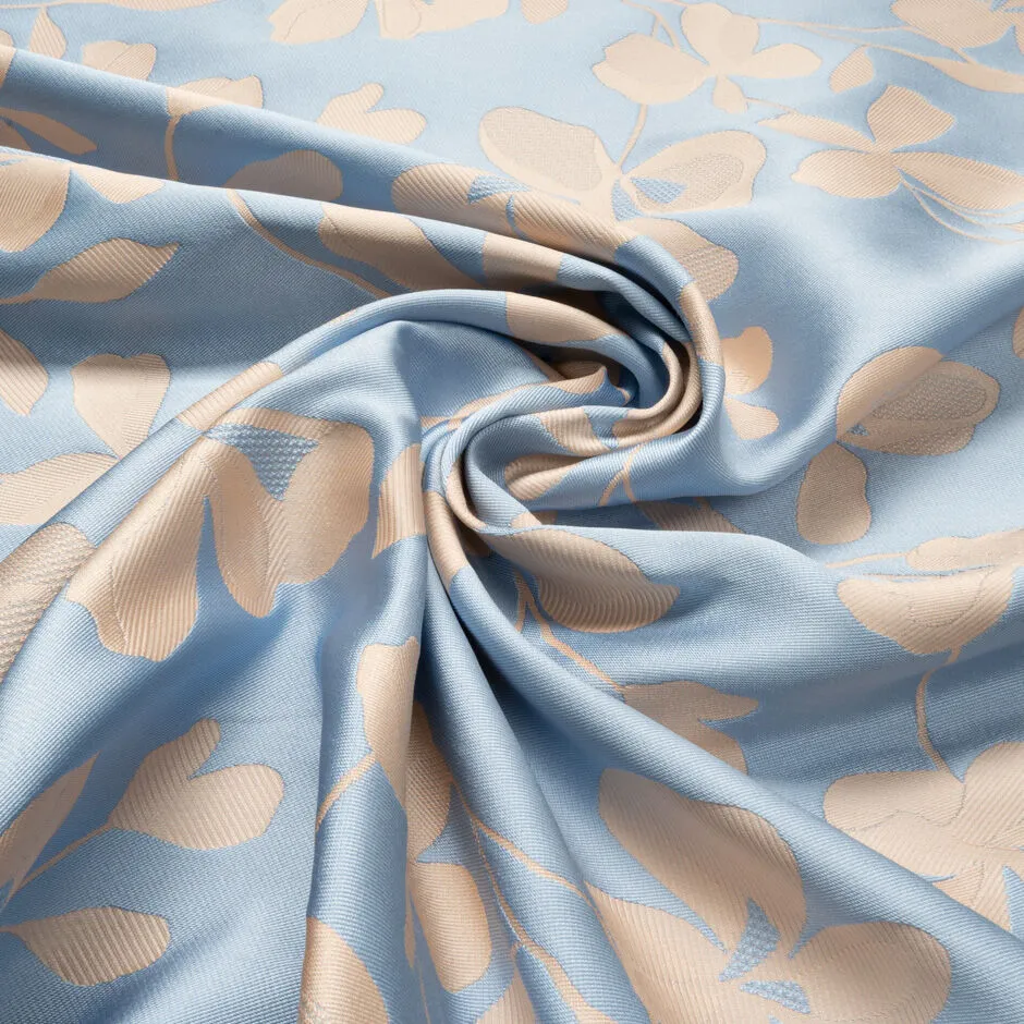 Sky Blue & Soft Beige Floral Mikado