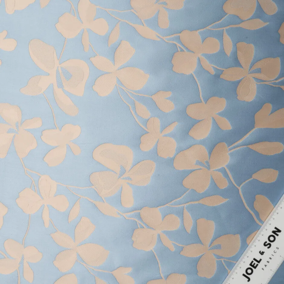 Sky Blue & Soft Beige Floral Mikado