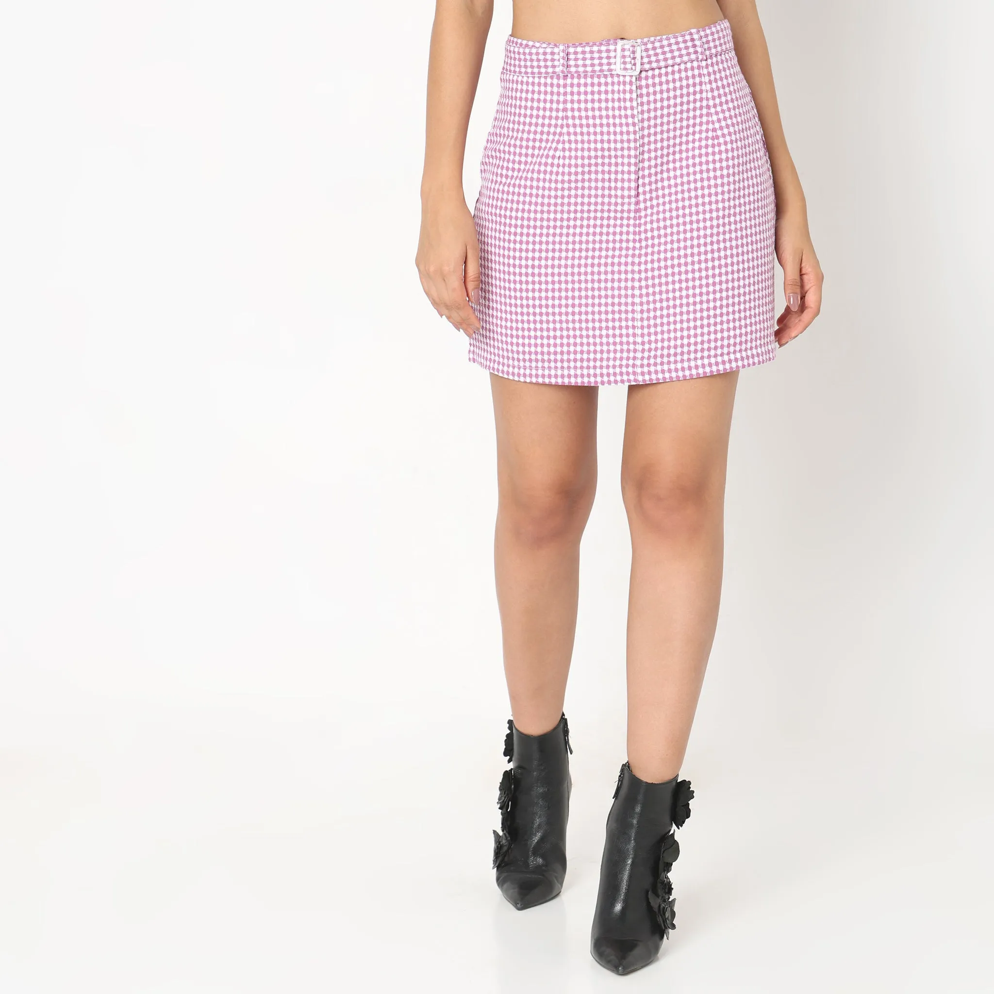 Slim Fit Checkered Skirt