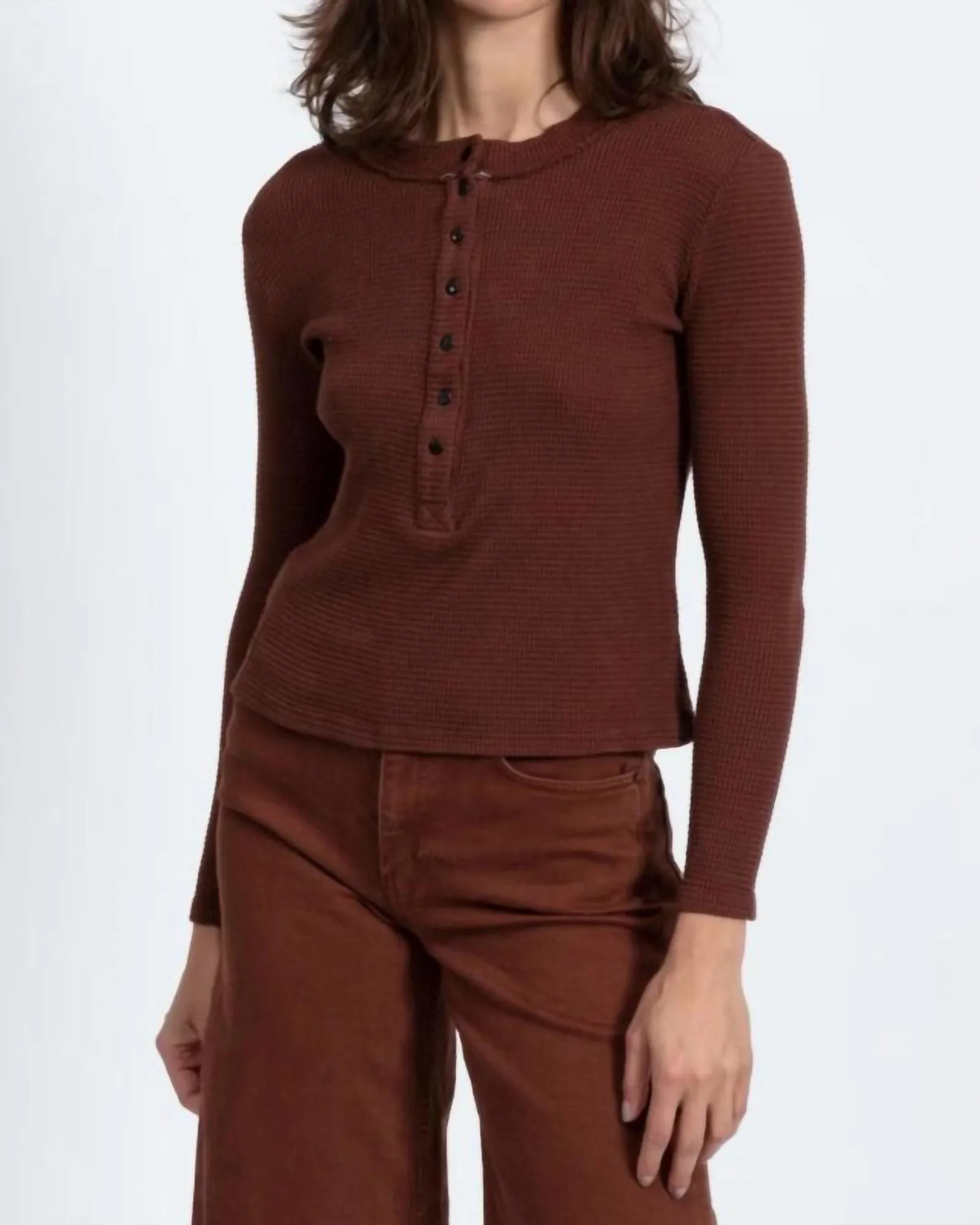 Snap Henley Tee in Chocolate | Chocolate