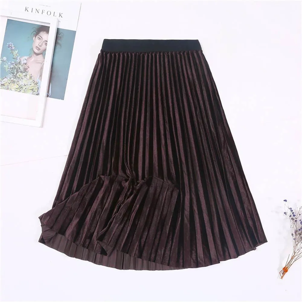 Sophisticated Long Velvet High Waist Skirt