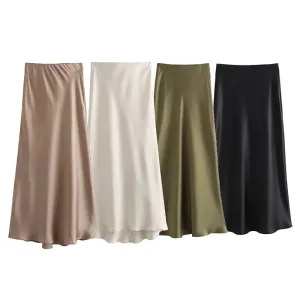 Spring 2024 Women Midi Skirts Fashion Temperament Casual Versatile High Waist Skirts Women Elastic Waist Skirts