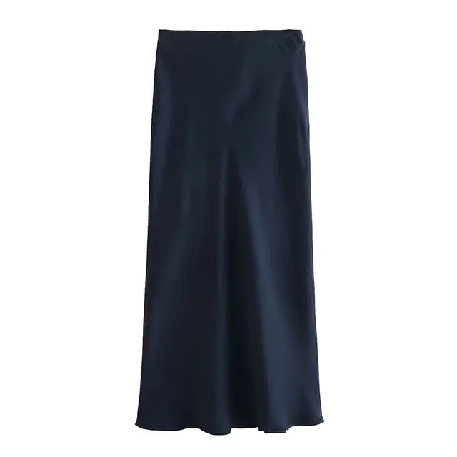 Spring 2024 Women Midi Skirts Fashion Temperament Casual Versatile High Waist Skirts Women Elastic Waist Skirts