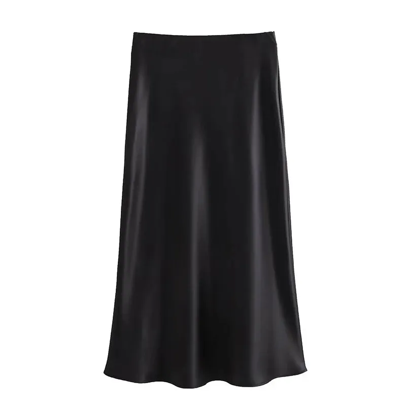 Spring 2024 Women Midi Skirts Fashion Temperament Casual Versatile High Waist Skirts Women Elastic Waist Skirts