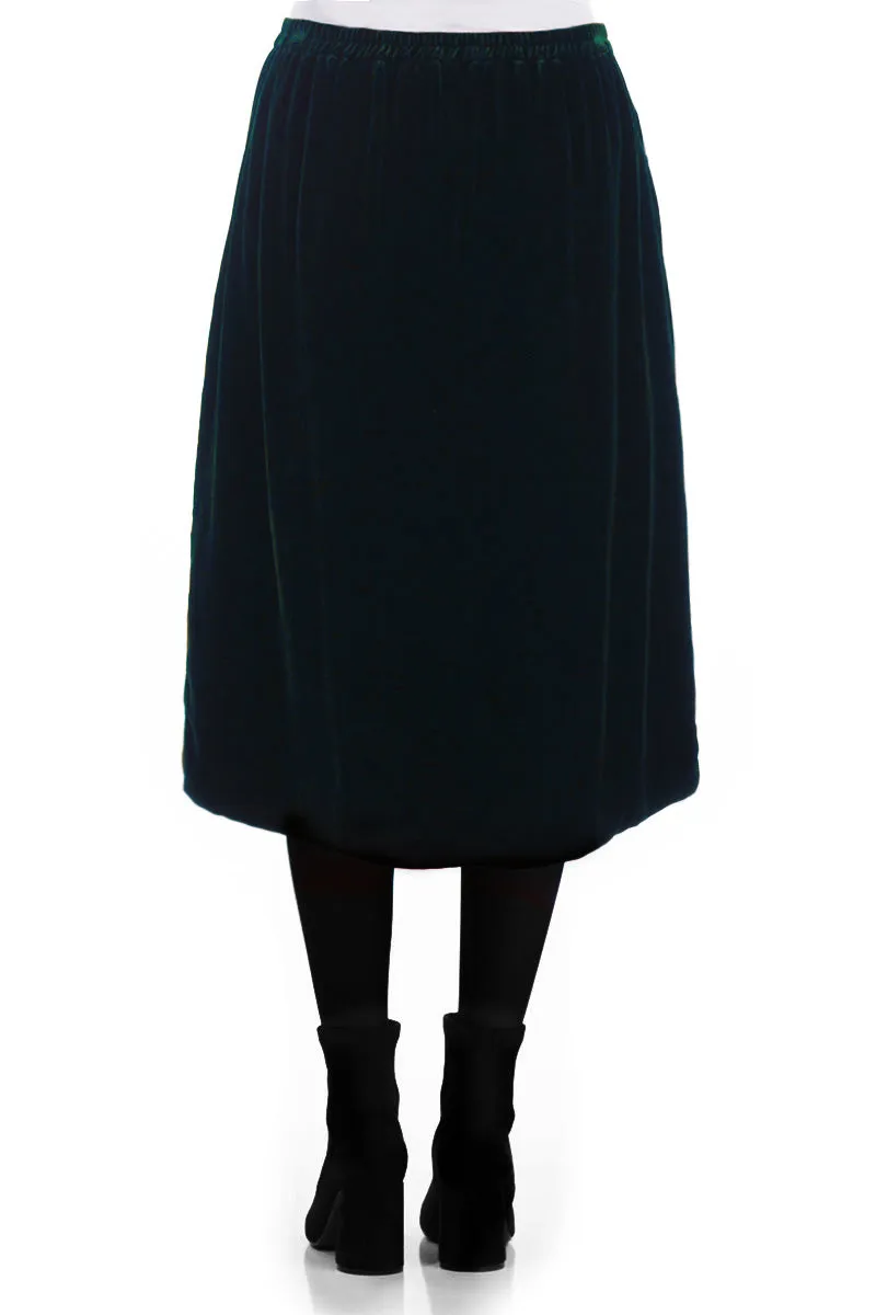 Straight Dark Teal Silk Velvet Skirt