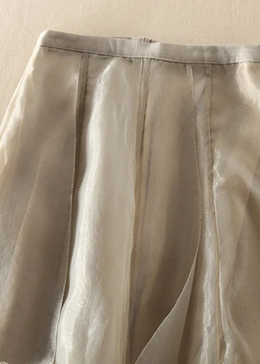 Stylish Champagne Patchwork wrinkled Chiffon Tulle Skirt Spring