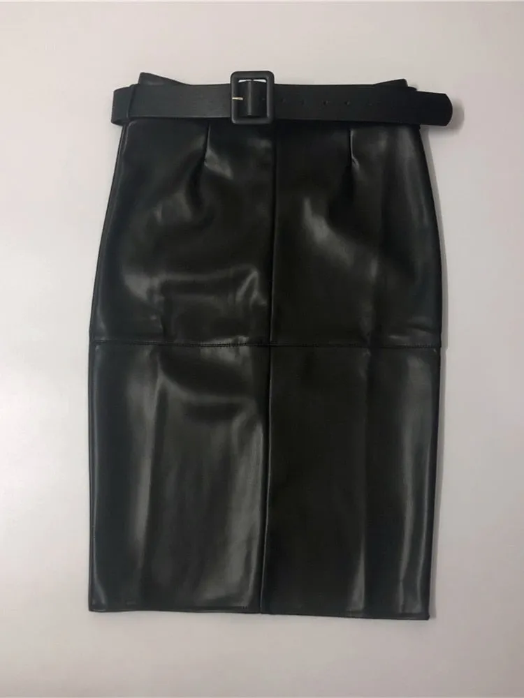 Stylish PU Leather Wrap Midi Skirt with Belt - Culture Heaven Special