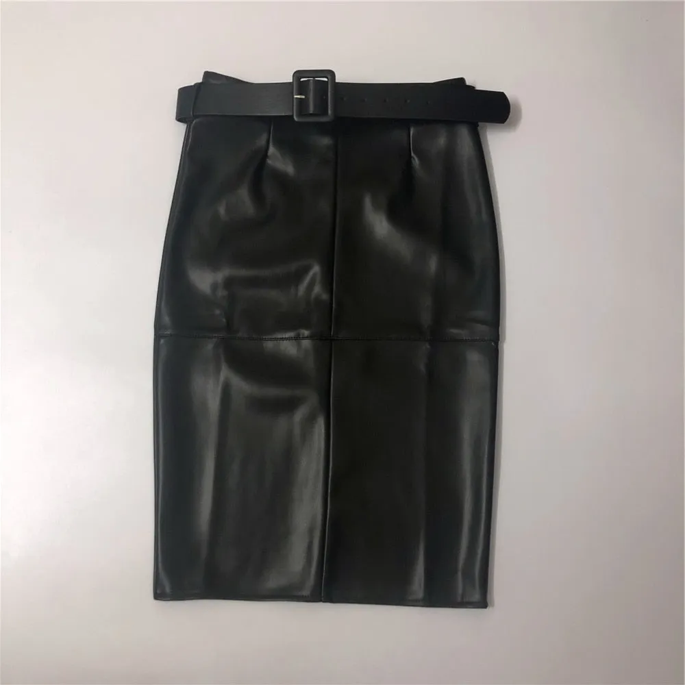 Stylish PU Leather Wrap Midi Skirt with Belt - Culture Heaven Special