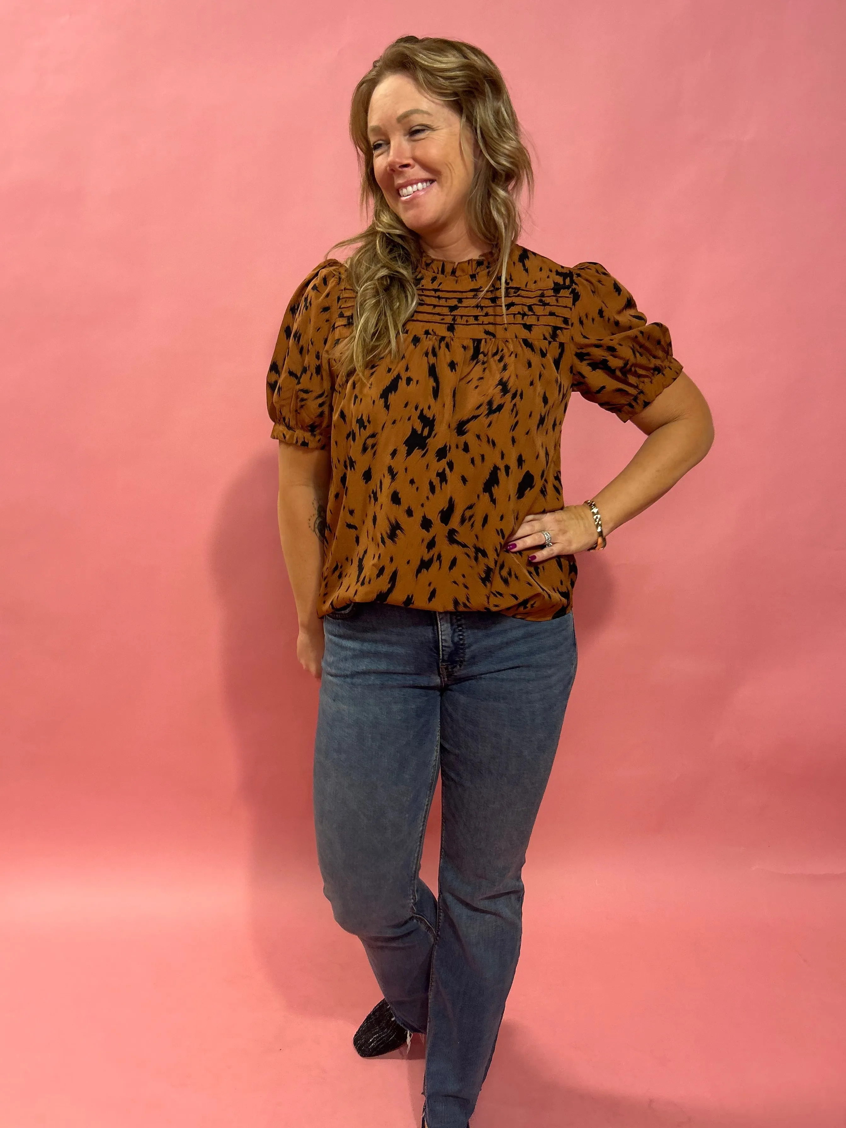 The Effortless Charm Cheetah Print Puff Sleeve Blouse