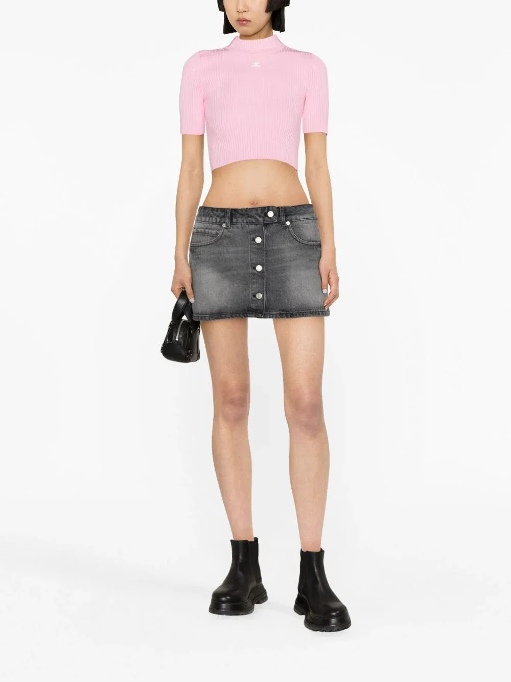 Trucker Black Denim Mini Skirt