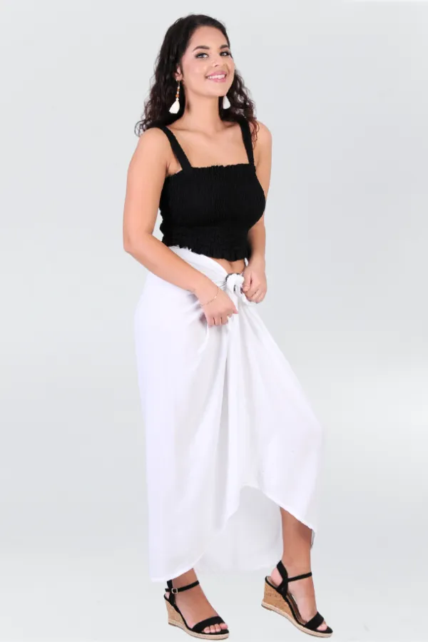 VBLK091 - LONG COCONUT SKIRT W/CLASP - WHITE