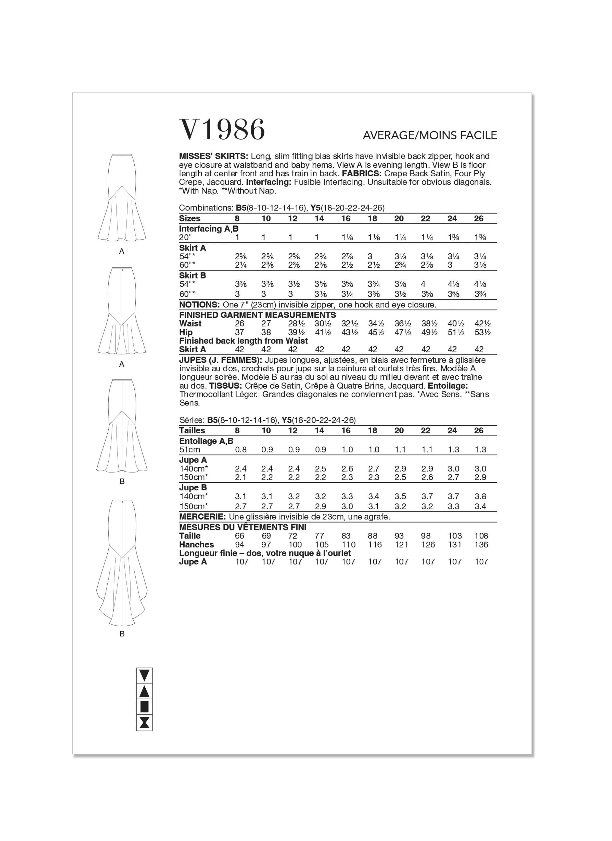 Vogue Pattern V1986 Misses' Skirt/Pants