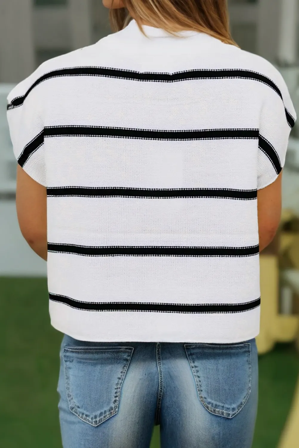 White Striped Batwing Sleeve Sweater Tee