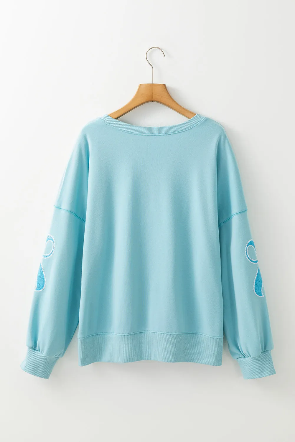 Womens Beau Blue Sequined Bowknot Drop Shoulder Oversized Sweatshirt